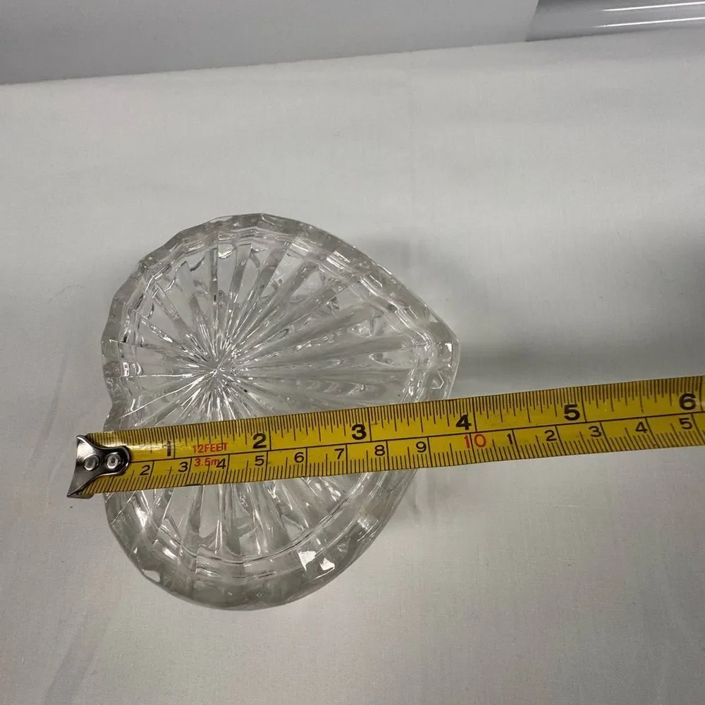 Heart-Shaped Cut Glass Trinket Dish With Cover Clear